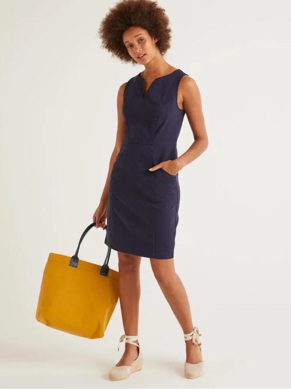 Boden Navy Helena Chino Dress Pencil V Neck Sleeveless - Picture 2 of 7